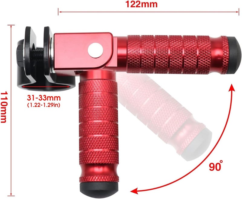 YWLUWEI M8 Motorcycle Foot Rests Fit 1.22-1.29in Motorbike Brackets Foldable Foot Pegs Front Footpeg Rear Footpeg Anti-Skid Rearsets Folded Footrest 90 Degree Fixed Folding Passenger Pedal Supports (Red) - Image 4